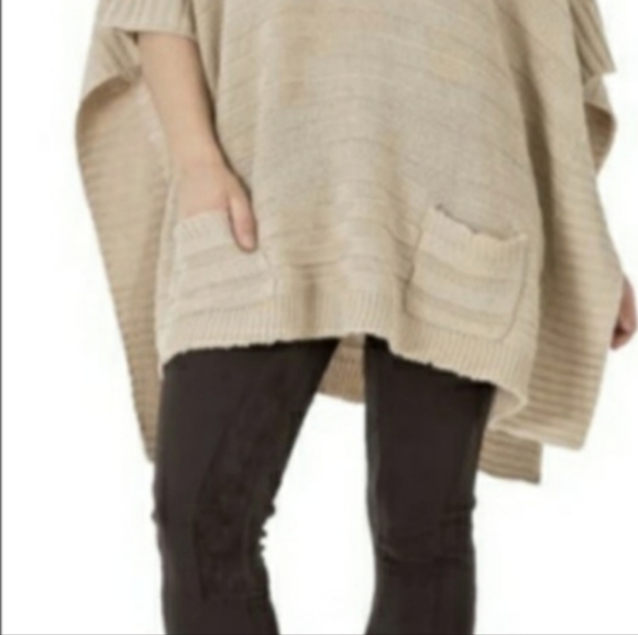 Max Sport LA CowlNeck Knit ribbed SweaterPoncho Heather Oatmeal - Picture 15 of 16